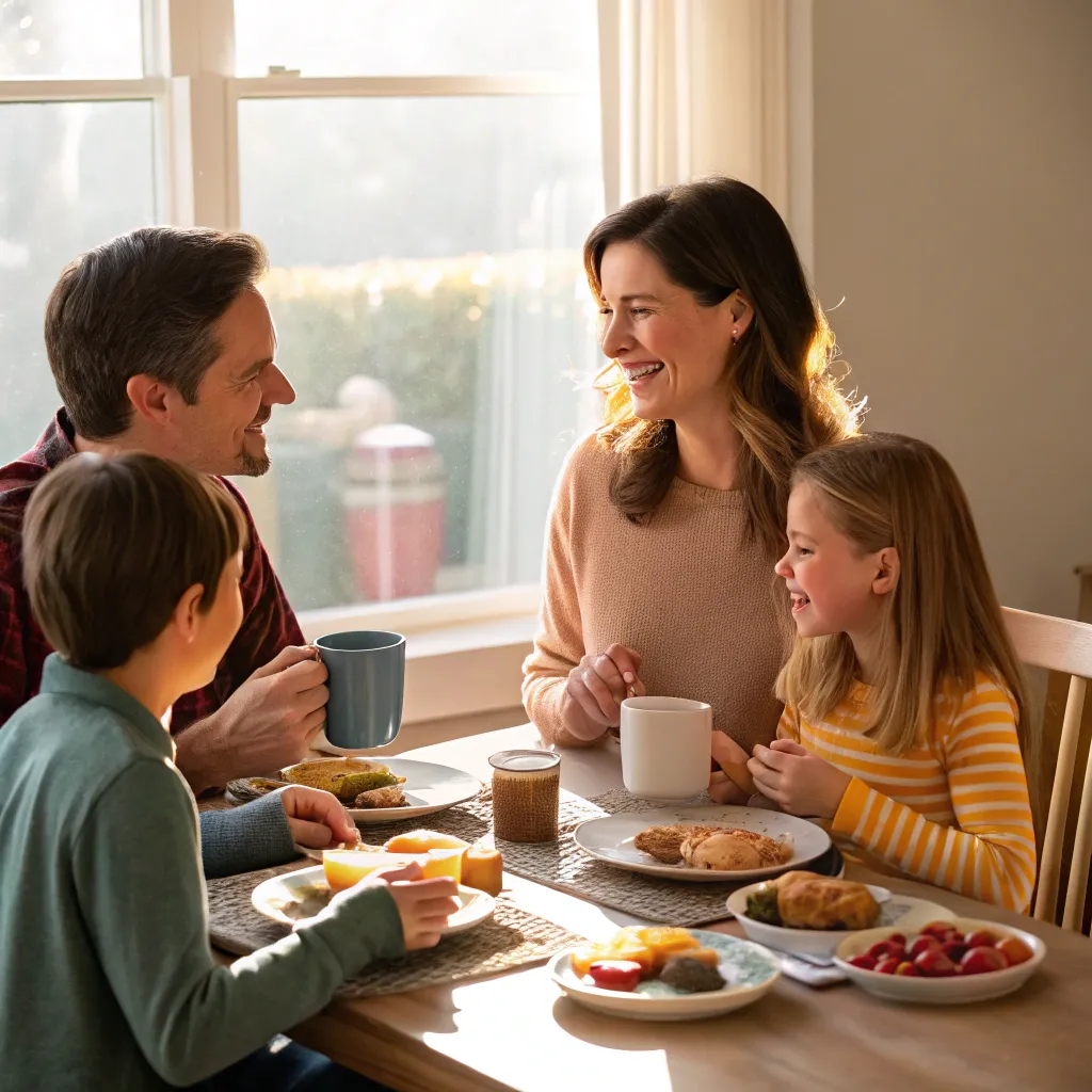 Rebecca Lee and family having breakfast together
